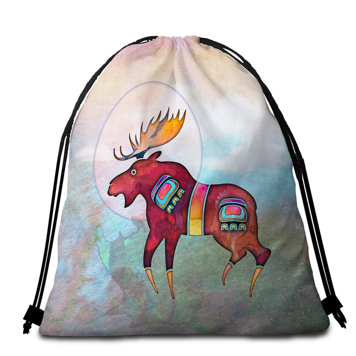 Native American Animal Art Painted Moose Beach Towel Pack