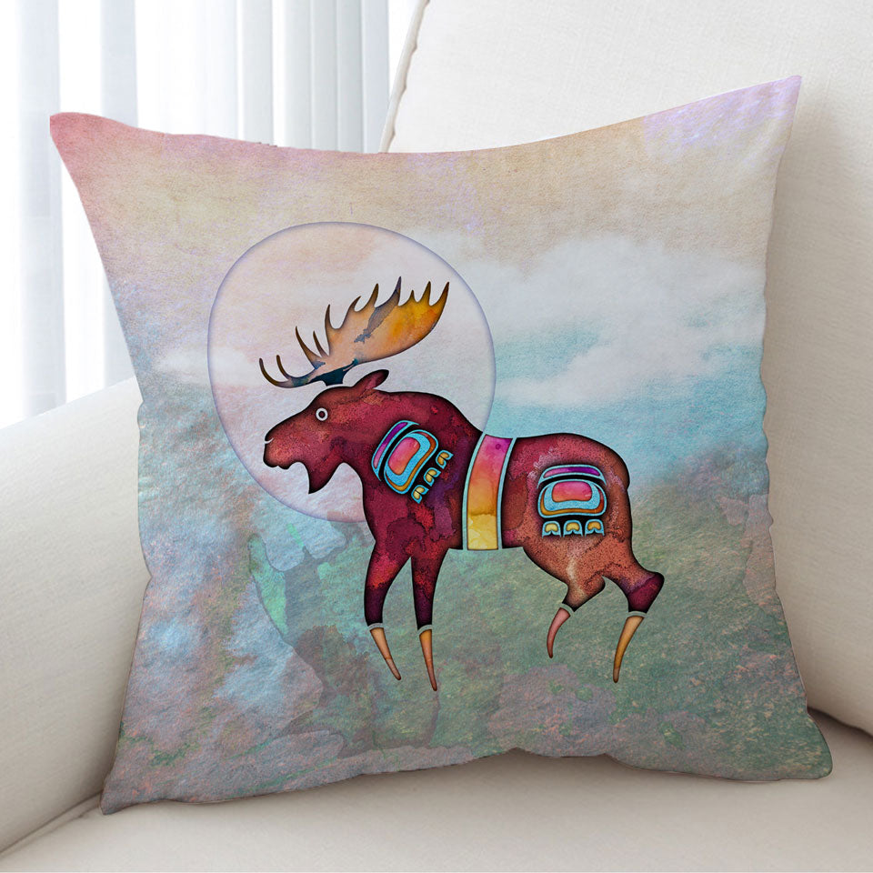 Native American Animal Art Painted Moose Cushion Covers