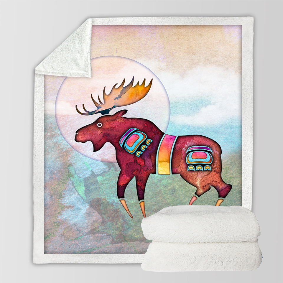 products/Native-American-Animal-Art-Painted-Moose-Fleece-Blankets