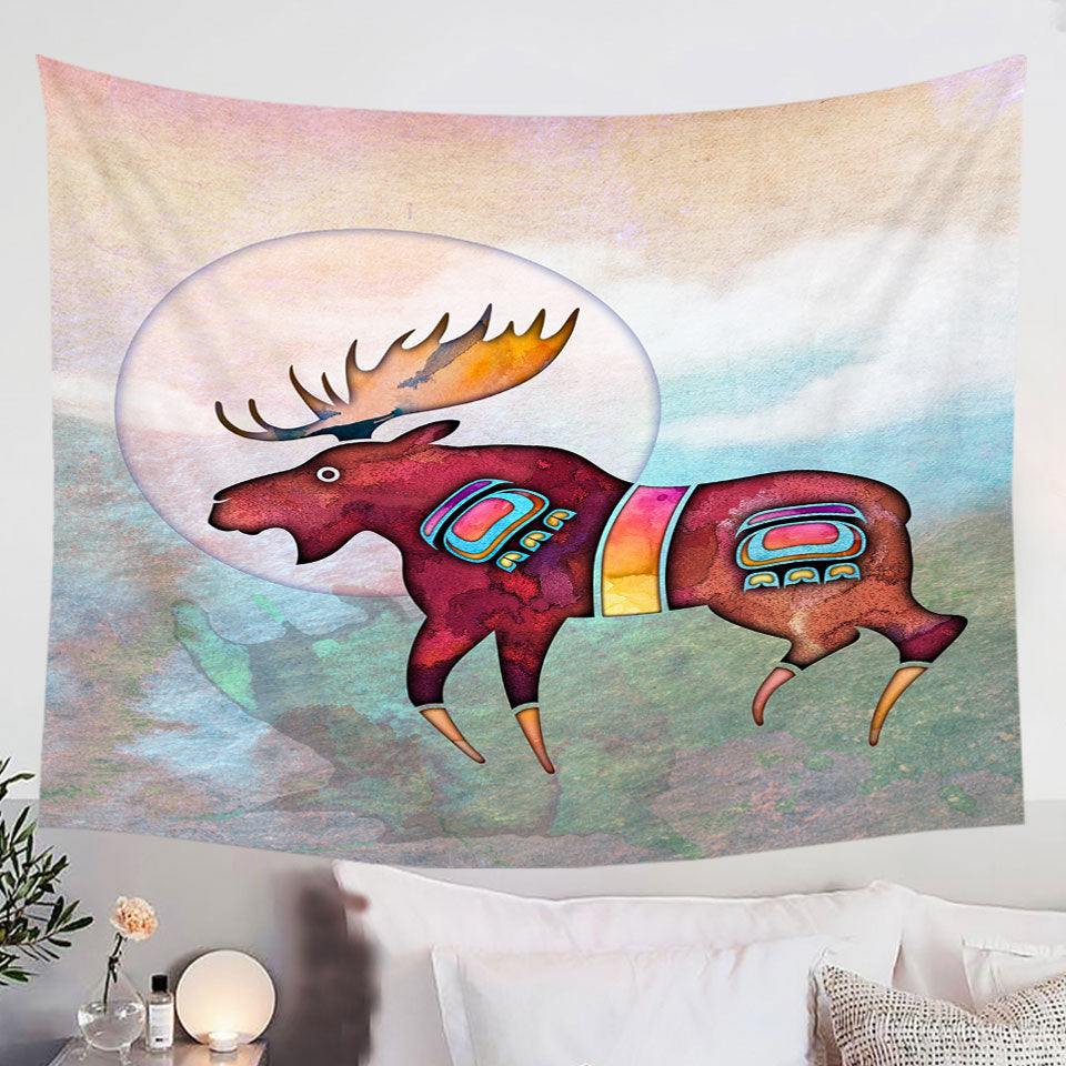 Native-American-Animal-Art-Painted-Moose-Wall-Decor