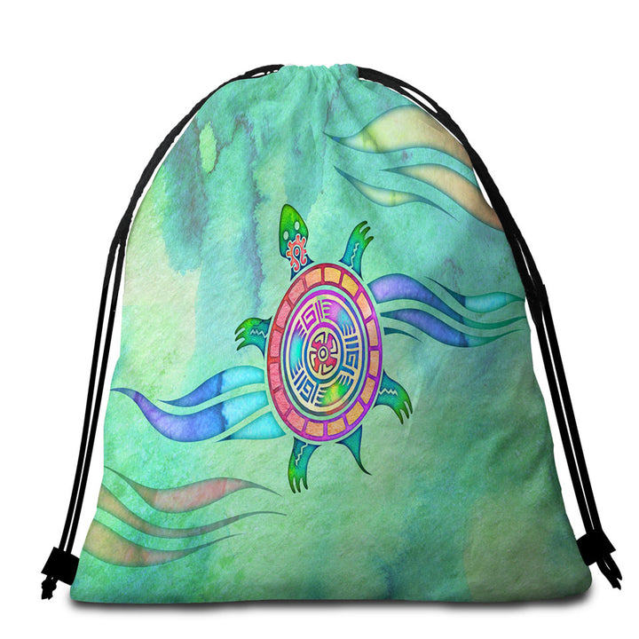 Native American Animal Art Painted Turtle Beach Bags and Towels
