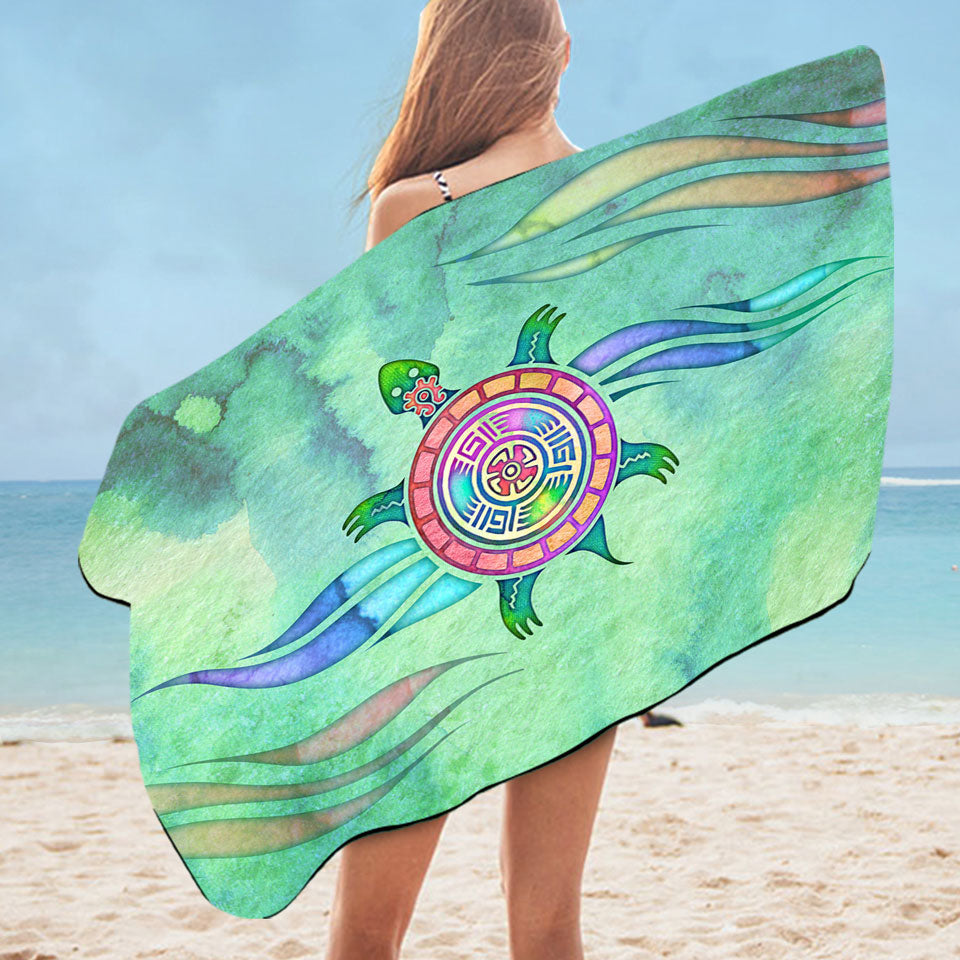 Native American Animal Art Painted Turtle Beach Towels