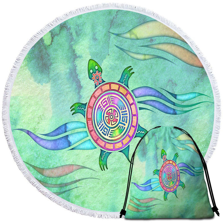Native American Animal Art Painted Turtle Travel Beach Towel
