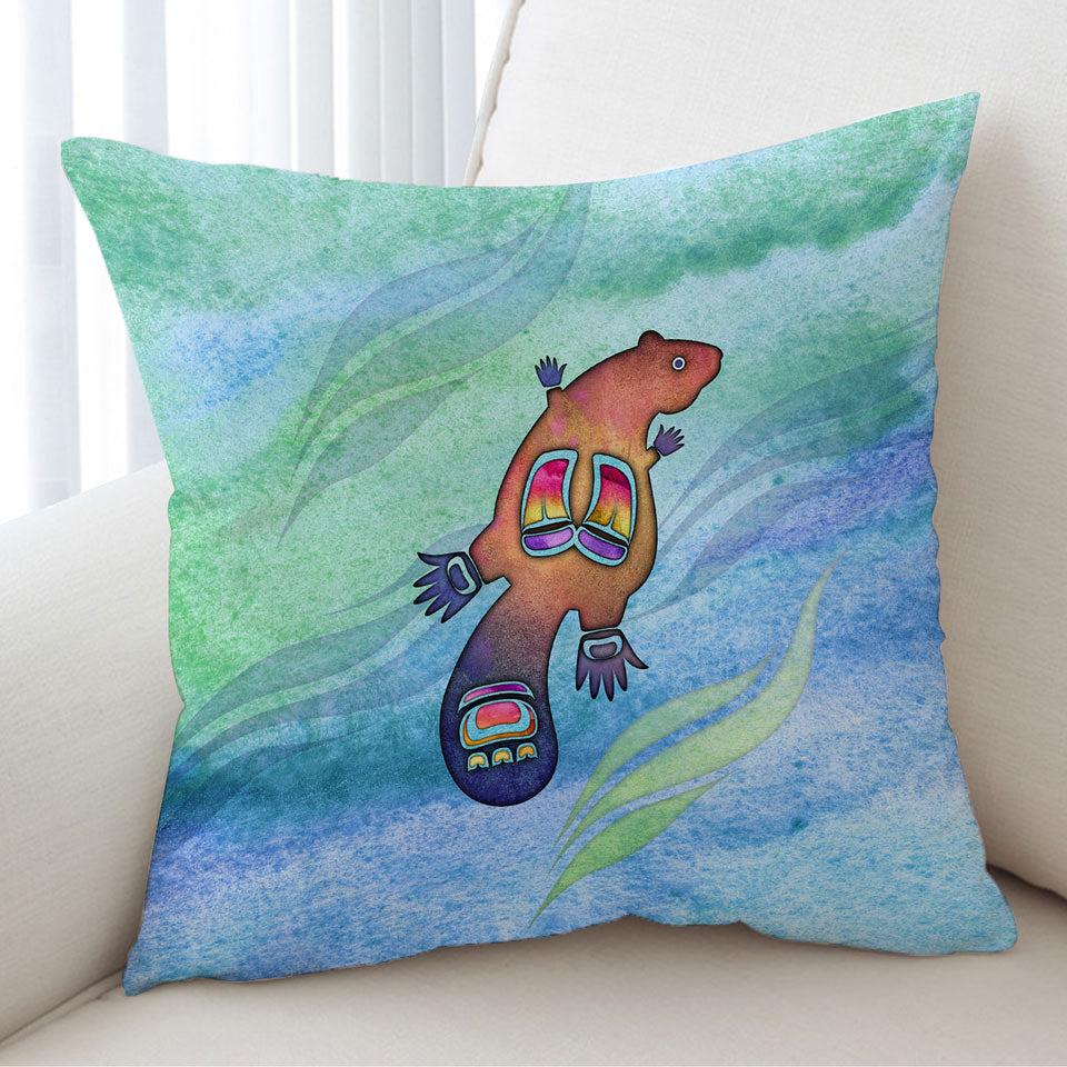 Native American Art Cute Painted Beaver Cushion Cover