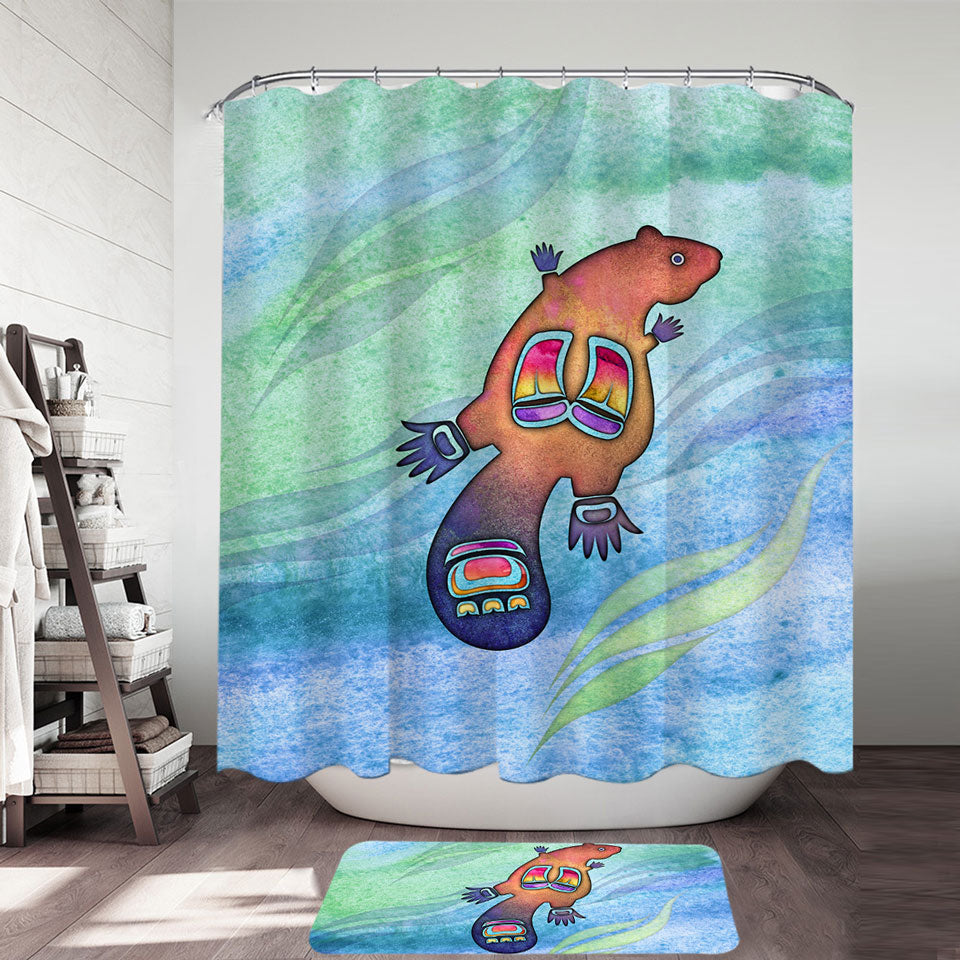 Native American Art Cute Painted Beaver Shower Curtain