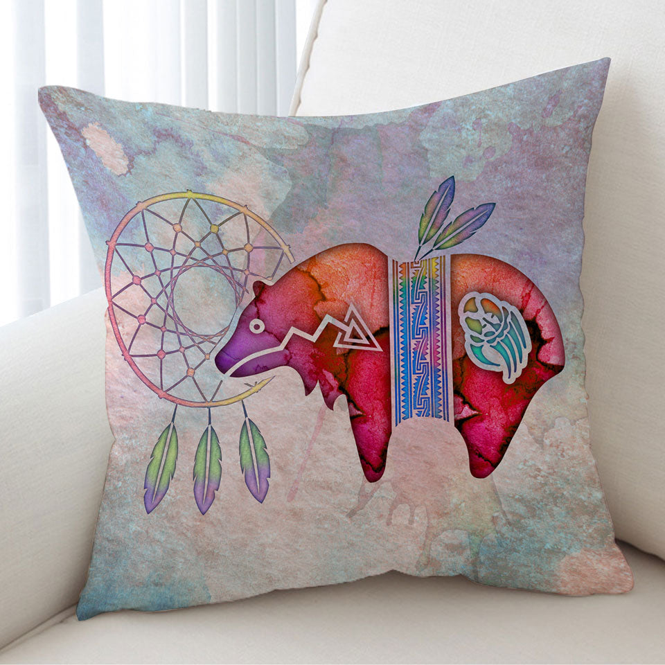 Native American Art Painted Dream Catcher and Bear Cushion