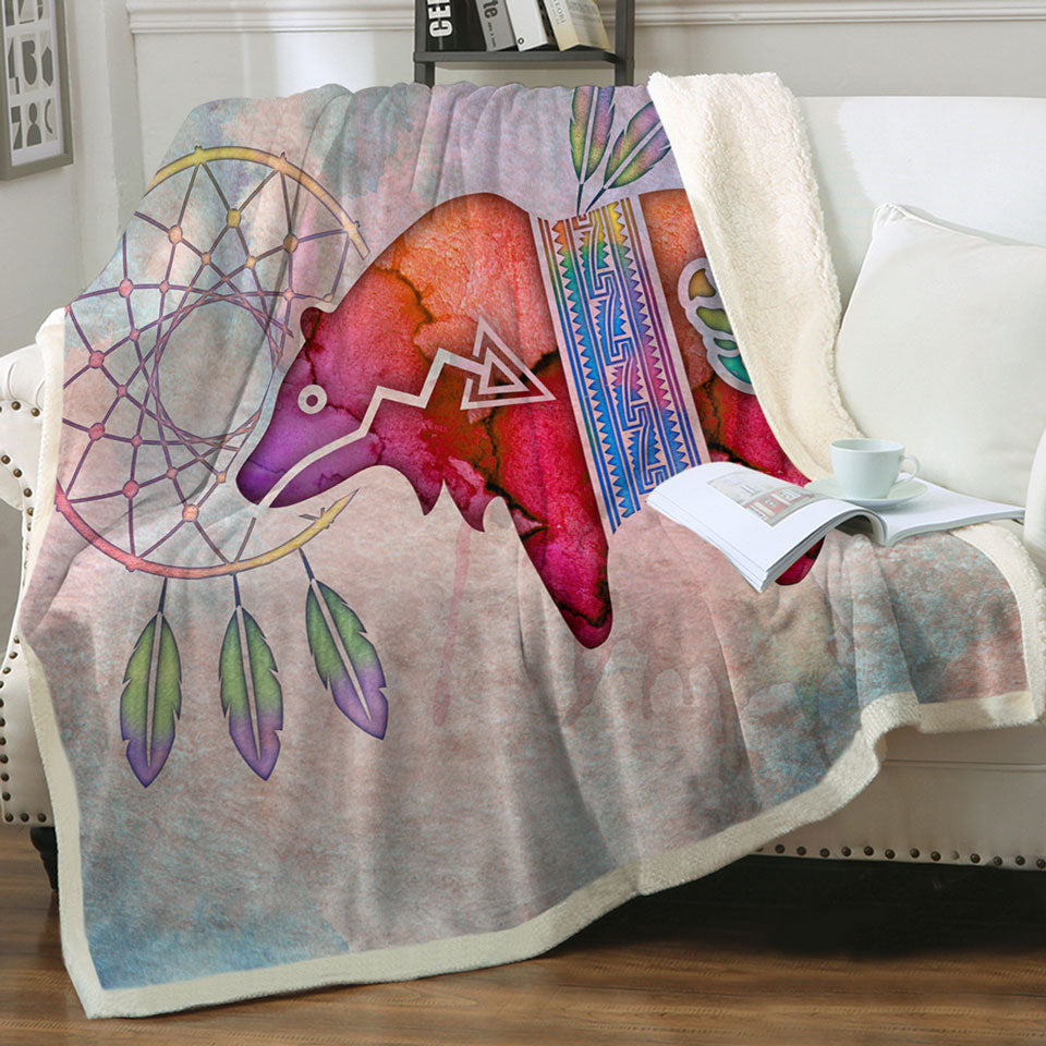 products/Native-American-Art-Painted-Dream-Catcher-and-Bear-Sherpa-Blanket