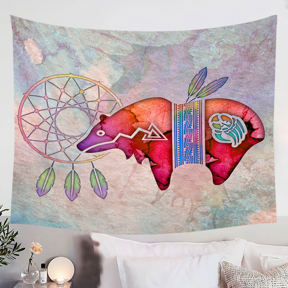 Native-American-Art-Painted-Dream-Catcher-and-Bear-Tapestry
