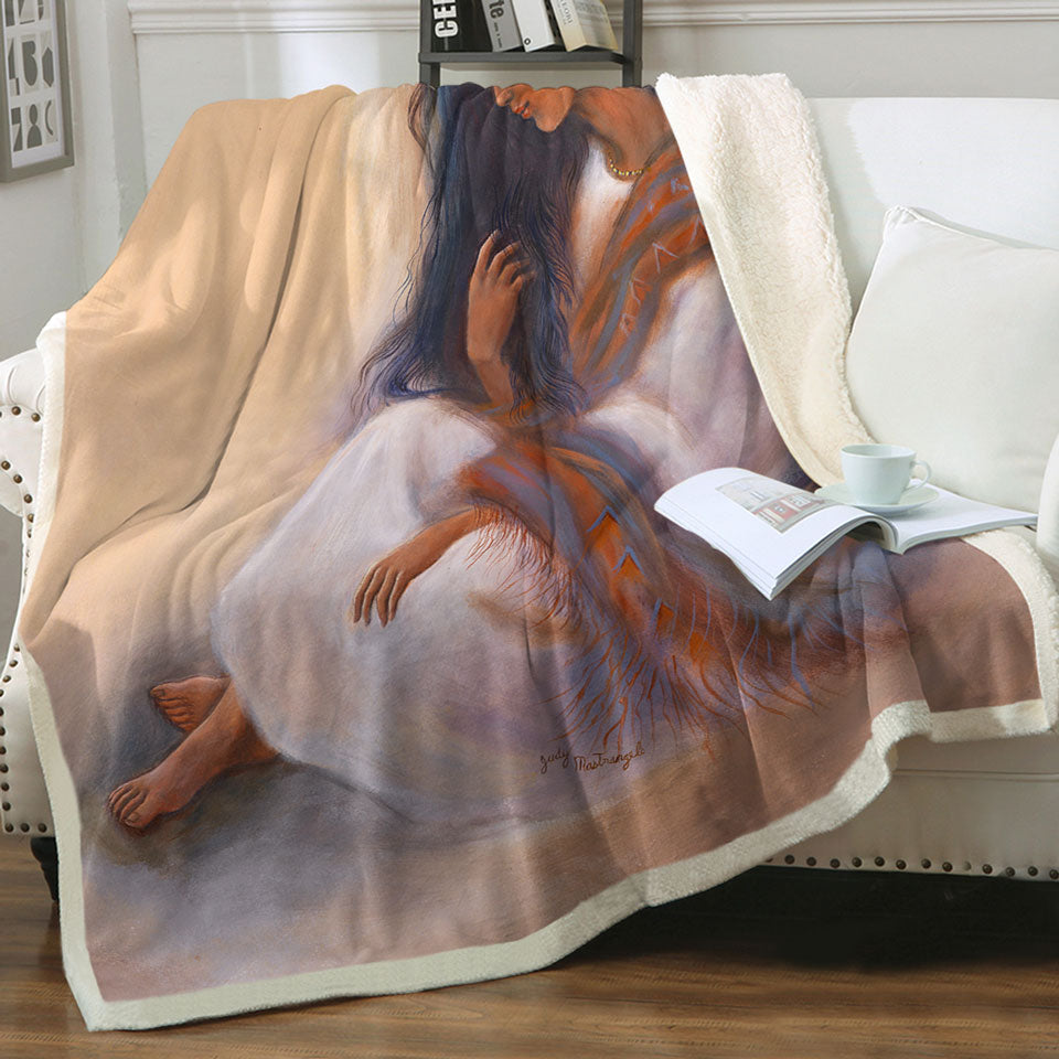products/Native-American-Art-Sitting-Beautiful-Indian-Girl-Fleece-Blankets