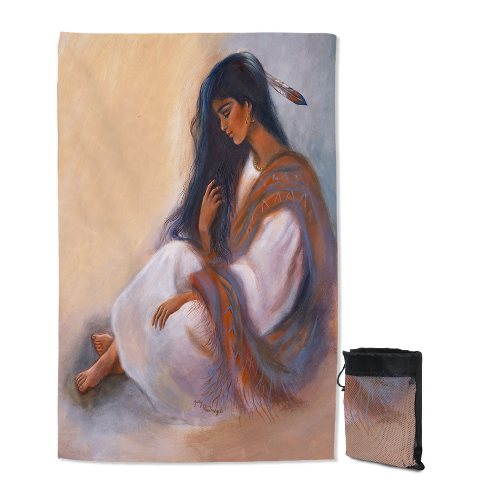 Native American Art Sitting Beautiful Indian Girl Lightweight Beach Towel