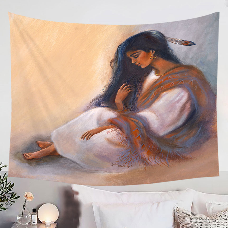 Native-American-Art-Sitting-Beautiful-Indian-Girl-Tapestry
