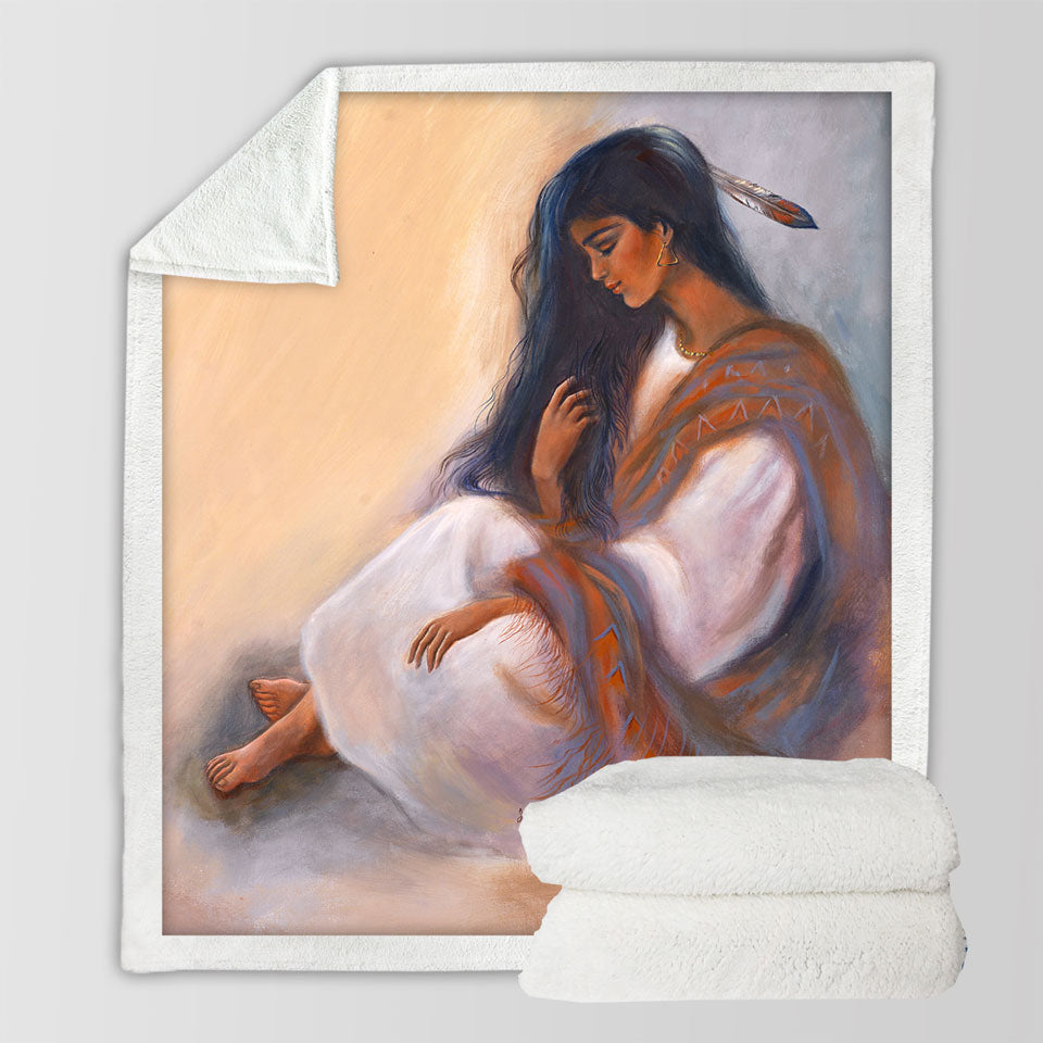 products/Native-American-Art-Sitting-Beautiful-Indian-Girl-Throw-Blanket