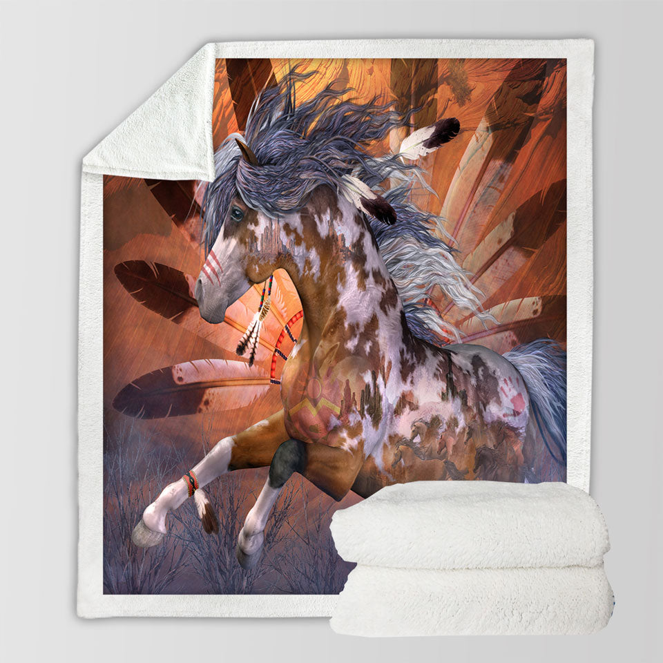products/Native-American-Art-White-Spots-Brown-Pinto-Horse-Throw-Blanket