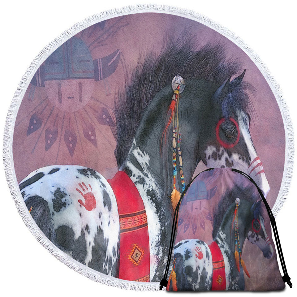 Native American Art on Painted War Pony Horse Beach Towels