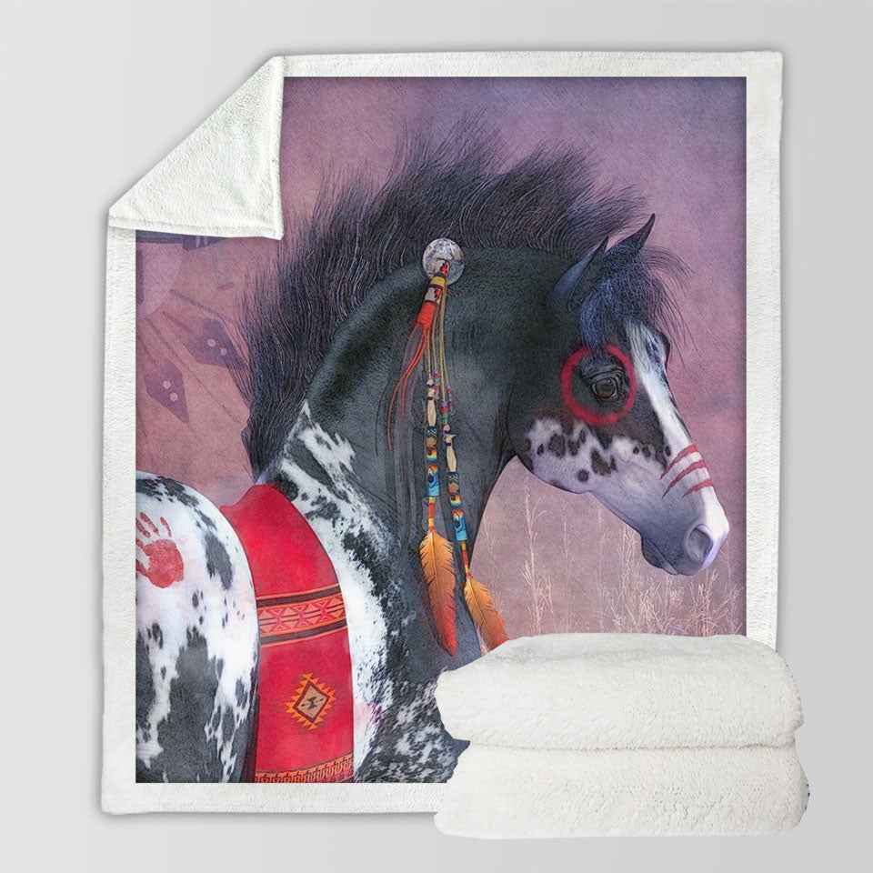 products/Native-American-Art-on-Painted-War-Pony-Horse-Sherpa-Blanket