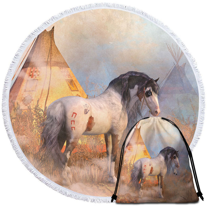 Native American Beach Towels Art Dawn Warrior Horse