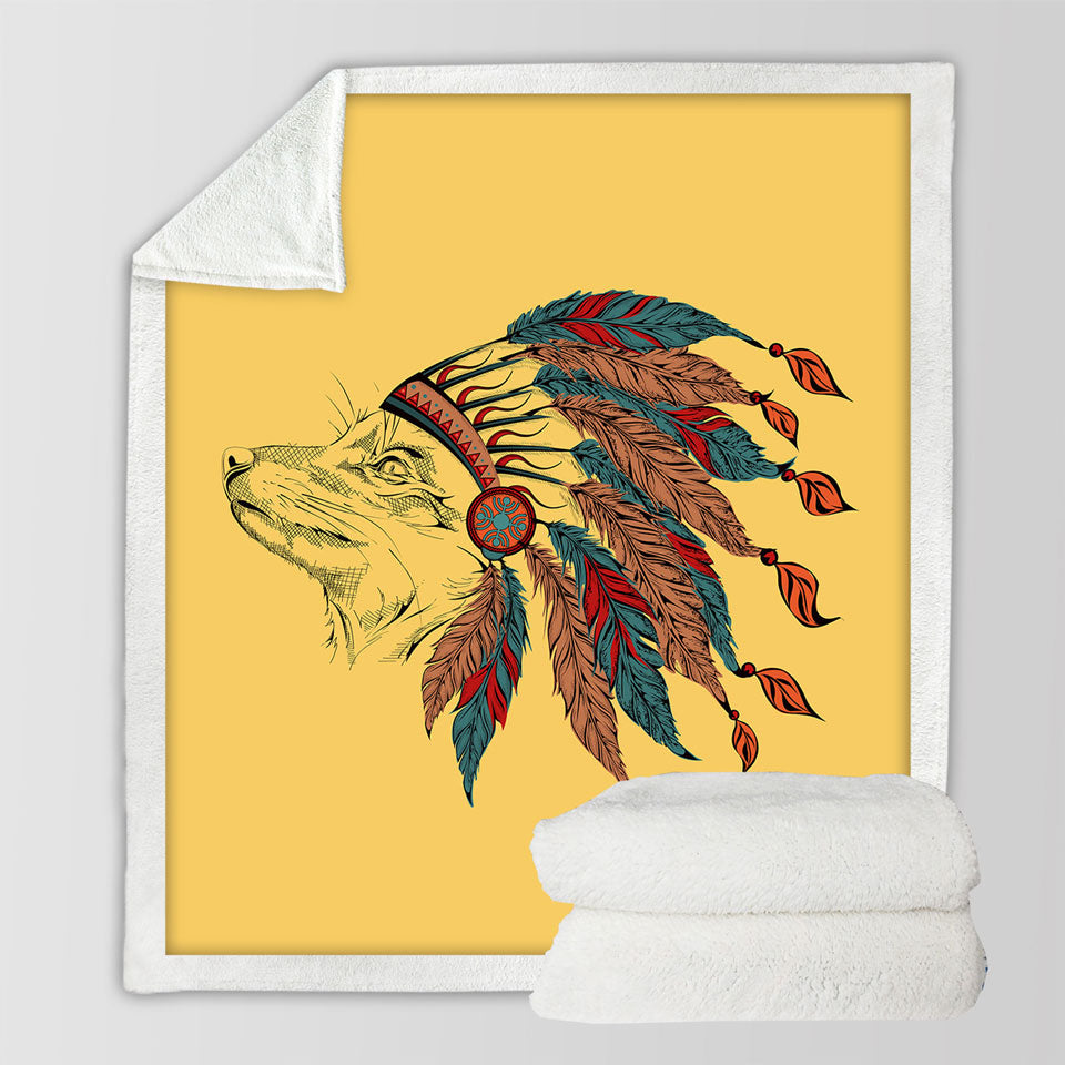 Native American Chief Fox Fleece Blankets