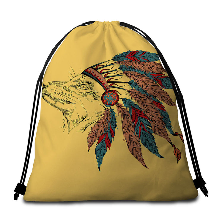 Native American Chief Fox Packable Beach Towel
