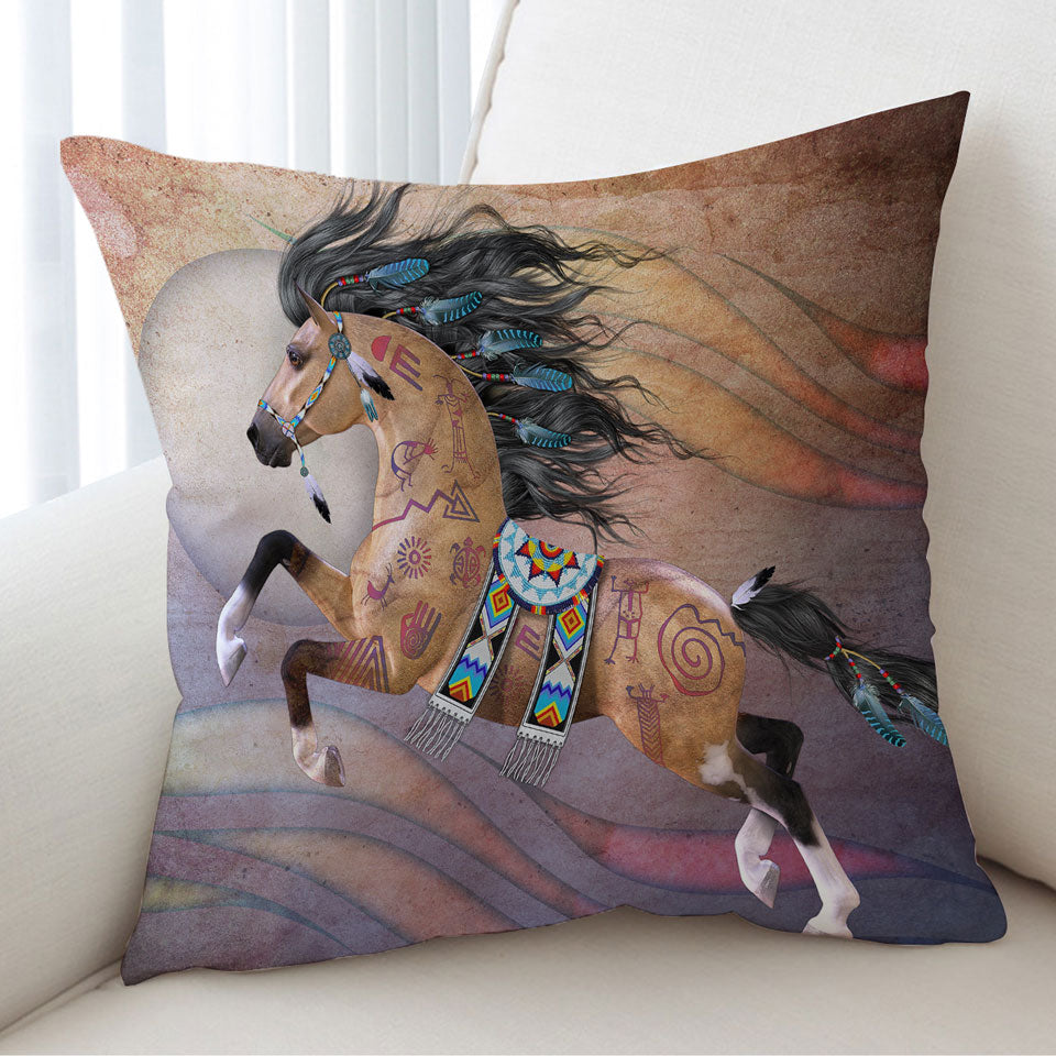 Native American Cushion Coverts Horse with Native Art