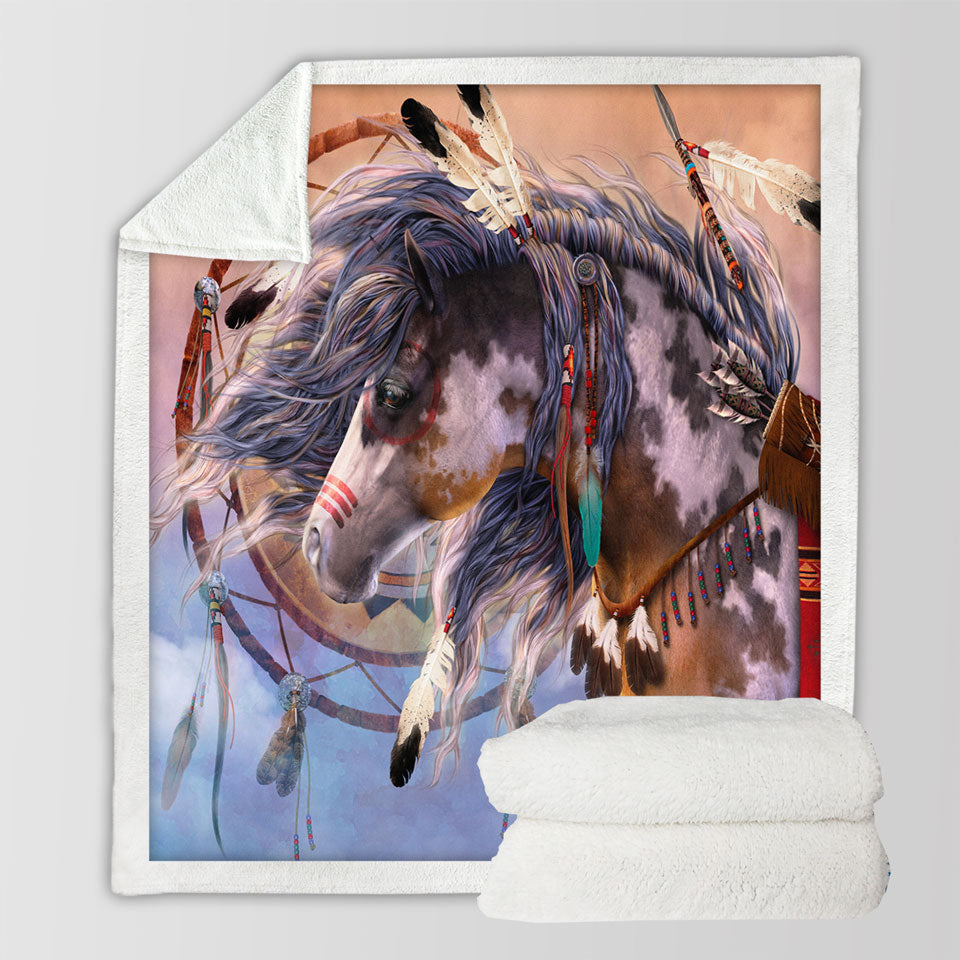 products/Native-American-Dream-Catcher-and-Horse-Fleece-Blanket