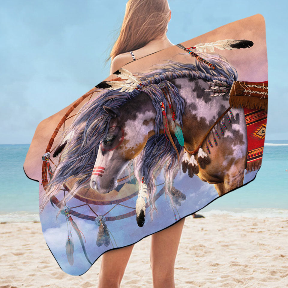Native American Dream Catcher and Horse Microfibre Beach Towels