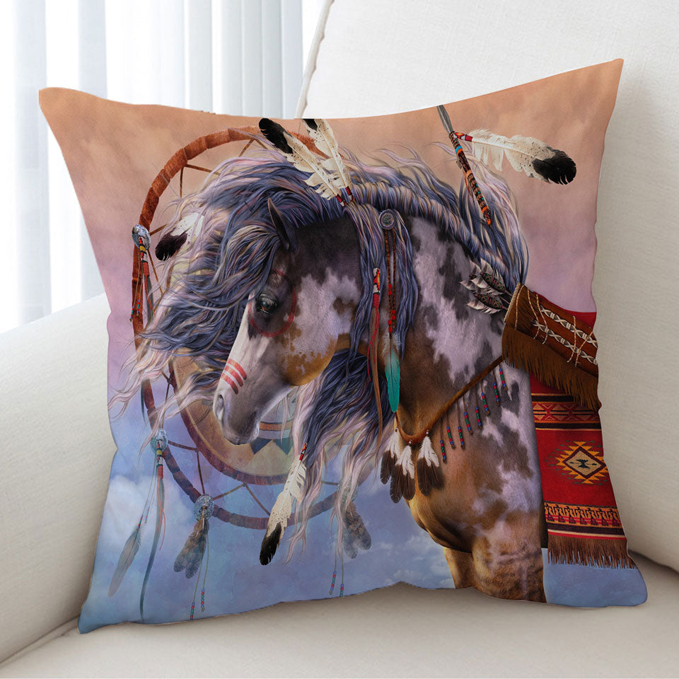 Native American Dream Catcher and Horse Throw Pillow Cover