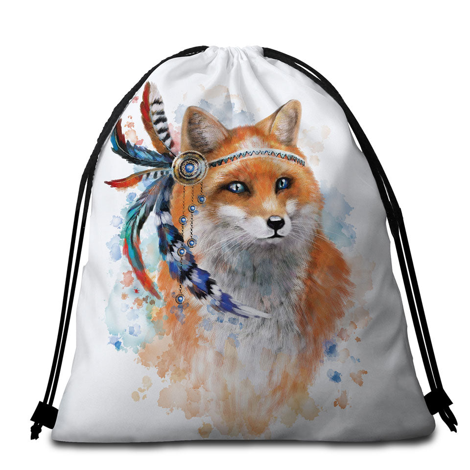 Native American Fox Cool Beach Towel Bags
