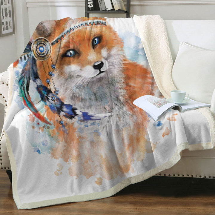 Native American Fox Kids Throw Blanket