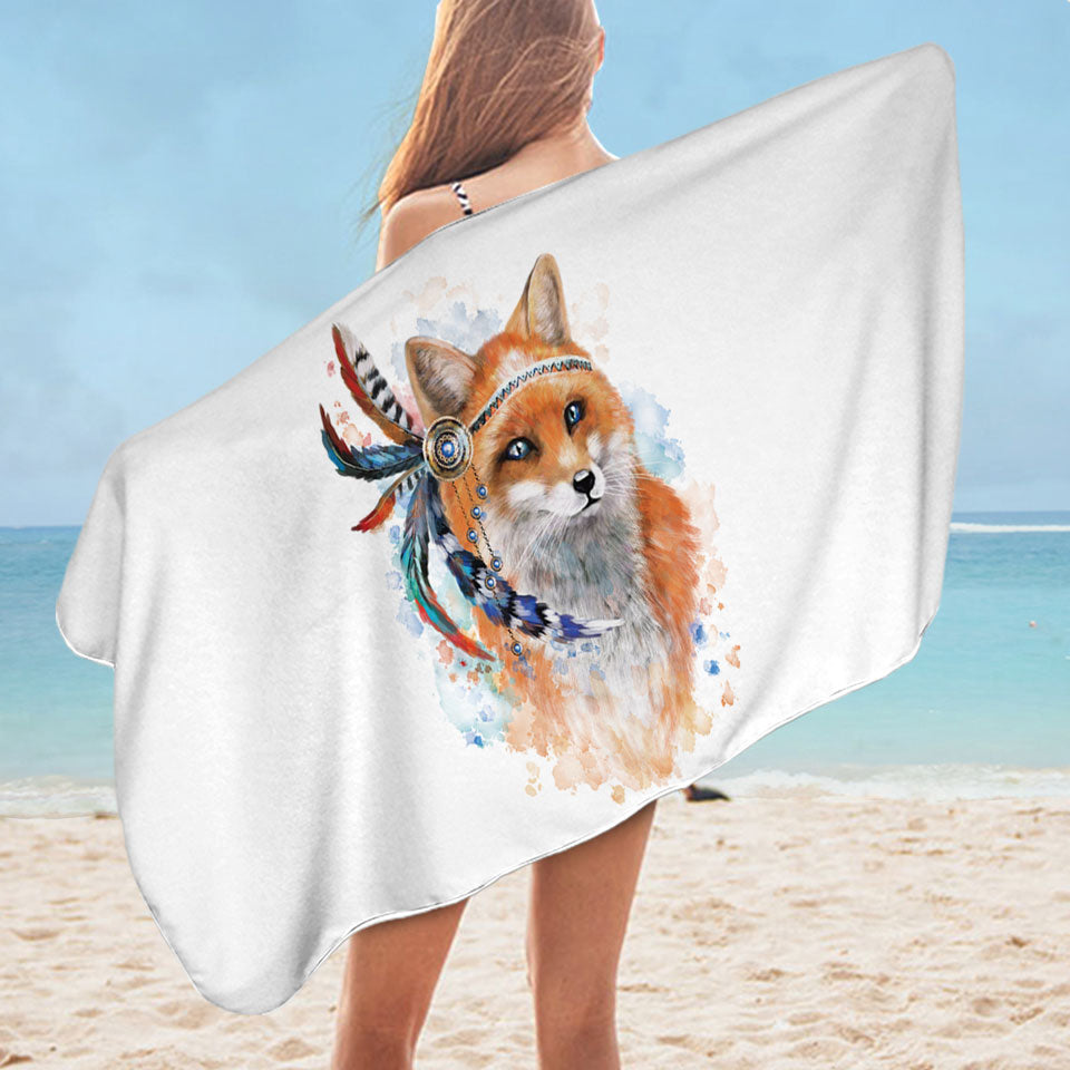 Native American Fox Mens Beach Towel