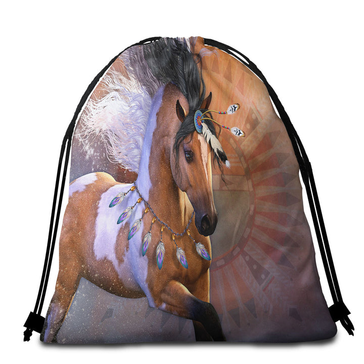 Horses Beach Towel Bags Art Honorable Brown Horse in Winter Snow