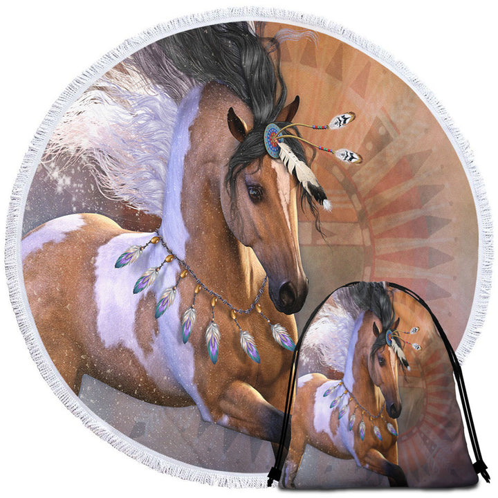 Native American Horse Beach Towels the Golden Feather