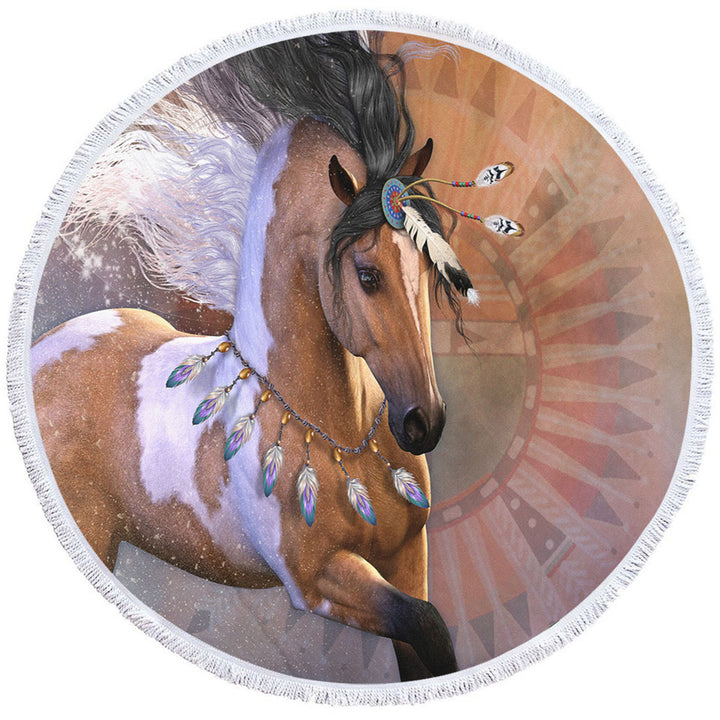 Native American Horse Circle Beach Towel the Golden Feather