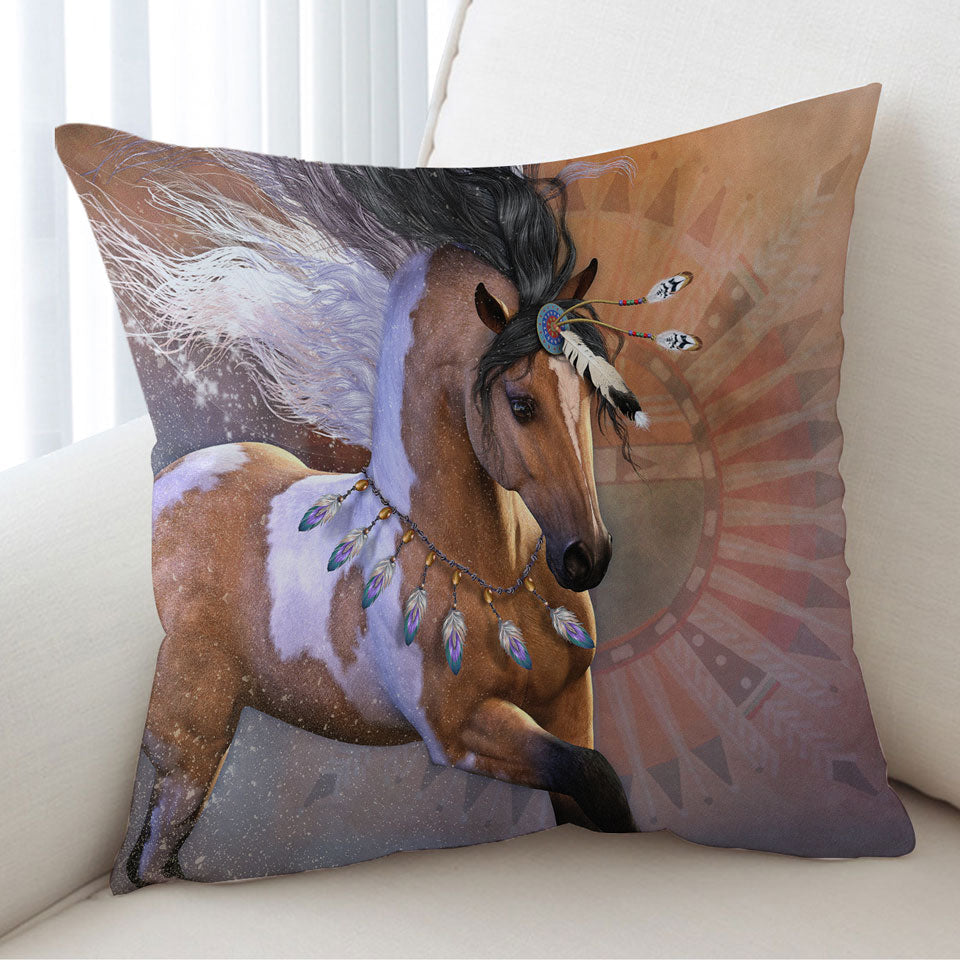 Native American Horse Cushion Cover the Golden Feather