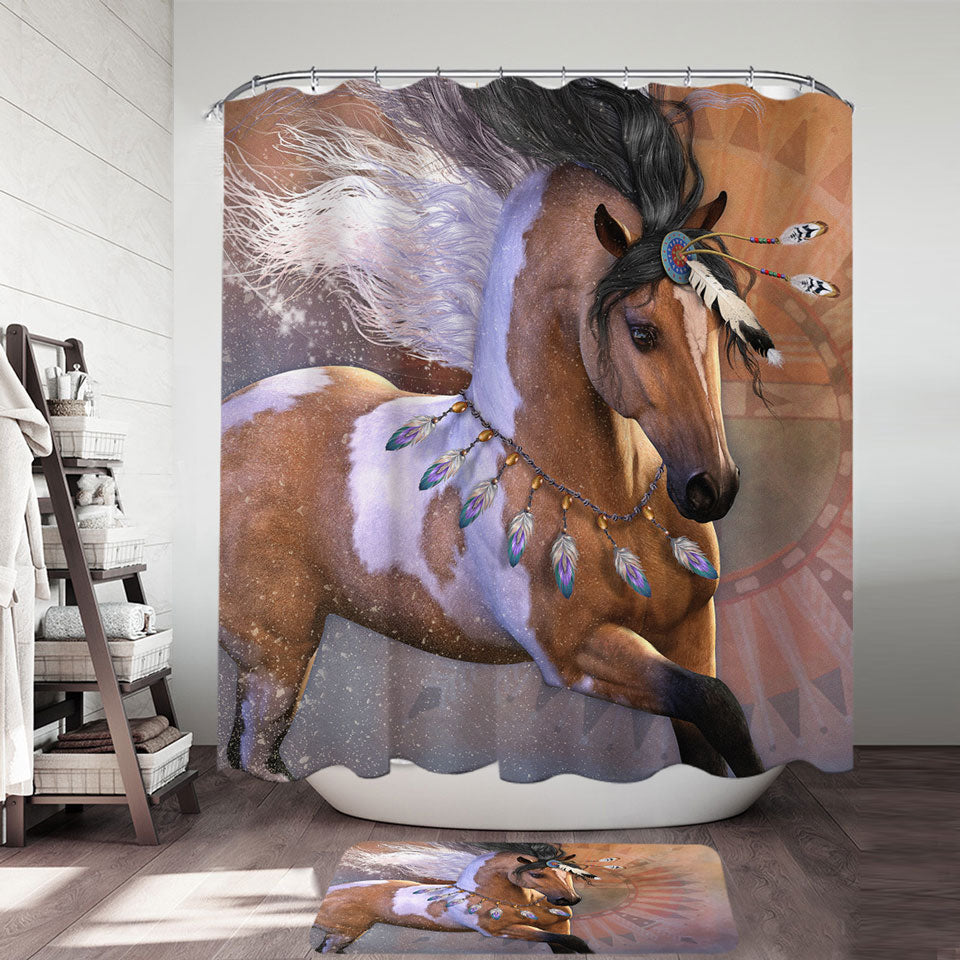 Native American Horse Shower Curtain the Golden Feather