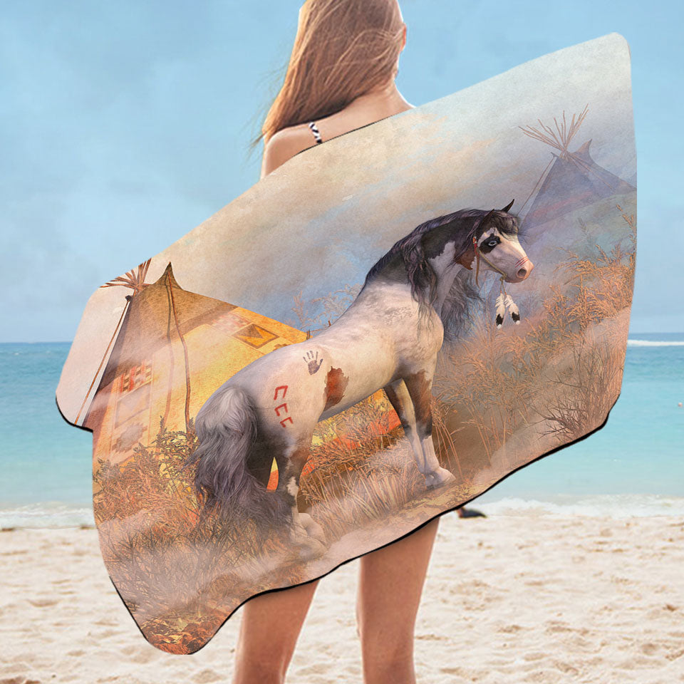 Native American Microfiber Beach Towel Art Dawn Warrior Horse