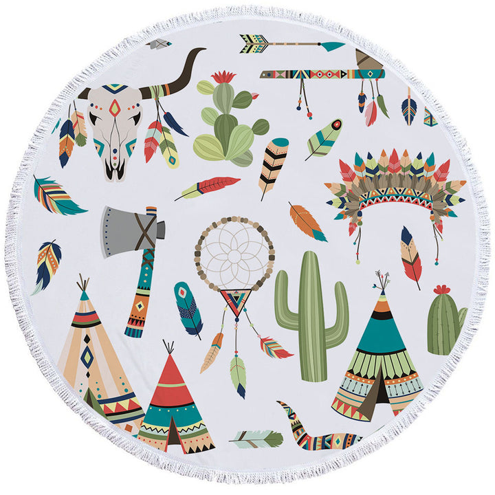 Native American Round Beach Towel for Kids