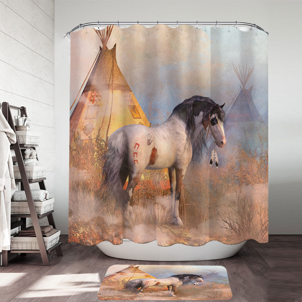 Native American Shower Curtain Art Dawn Warrior Horse