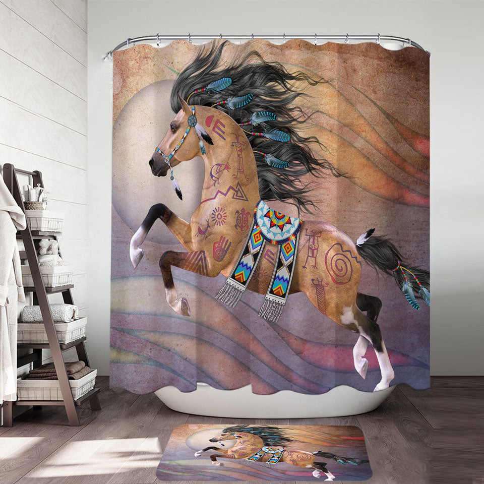 Native American Shower Curtain Horse with Native Art