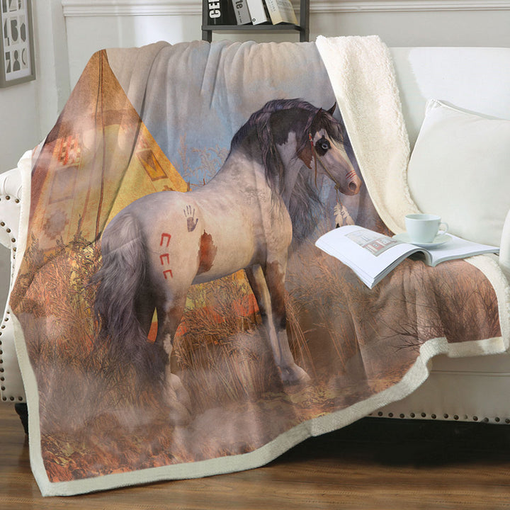 products/Native-American-Sofa-Blankets-Art-Dawn-Warrior-Horse