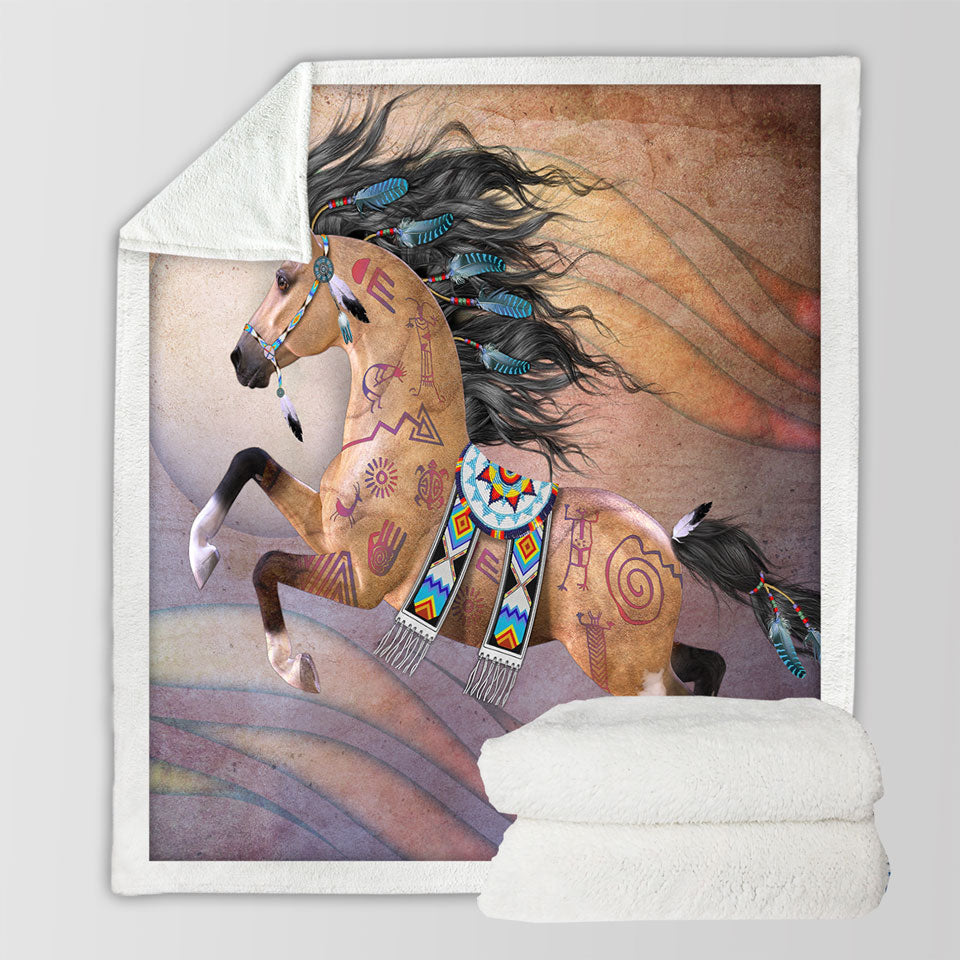 products/Native-American-Sofa-Blankets-Horse-with-Native-Art