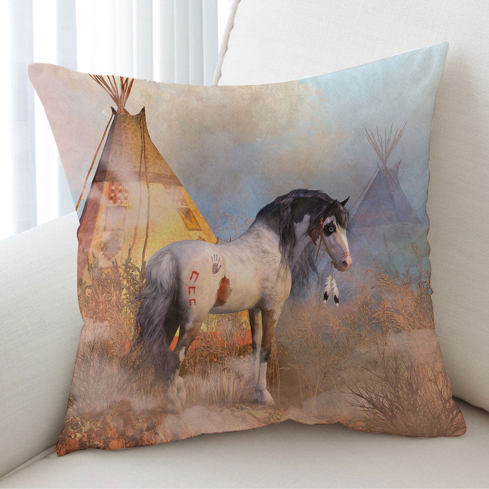 Native American Throw Pillow Art Dawn Warrior Horse