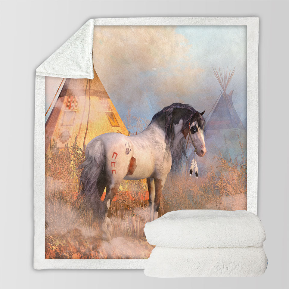 products/Native-American-Throws-Art-Dawn-Warrior-Horse