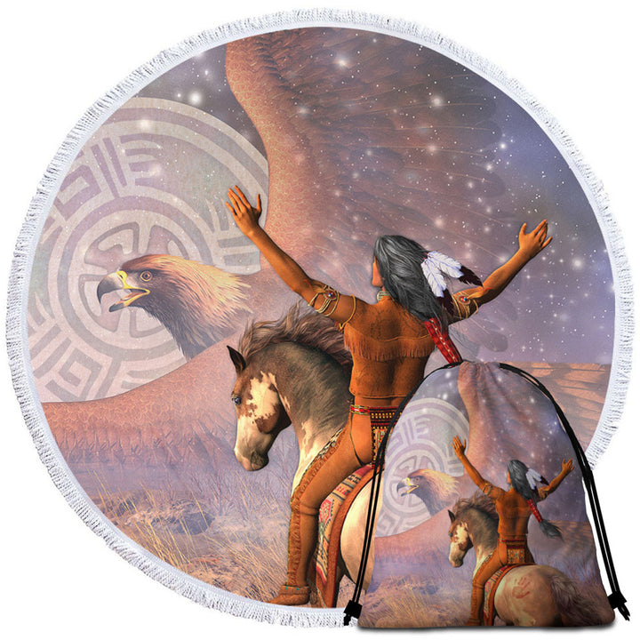 Native American Travel Beach Towel Brave the Eagle Warrior