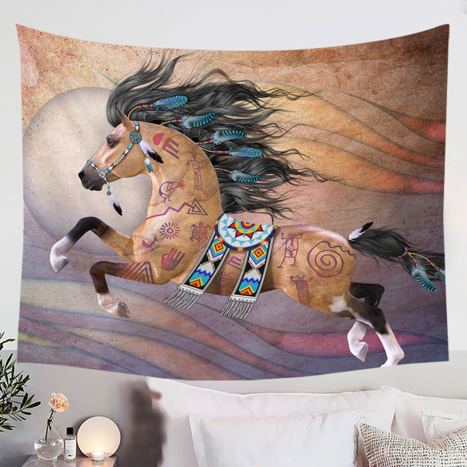 Native-American-Wall-Decor-Horse-with-Native-Art-Tapestry