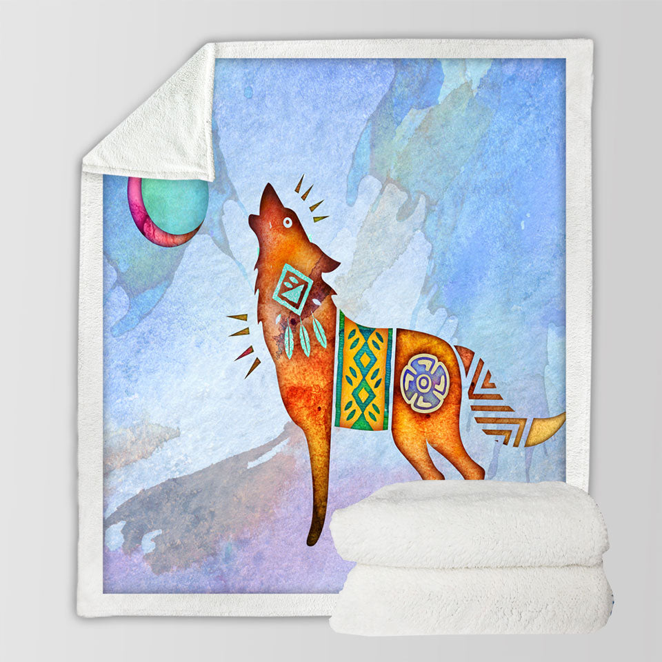 products/Native-American-Wild-Animal-Art-Painted-Wolf-Sherpa-Blanket