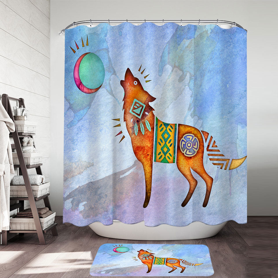 Native American Wild Animal Art Painted Wolf Shower Curtain