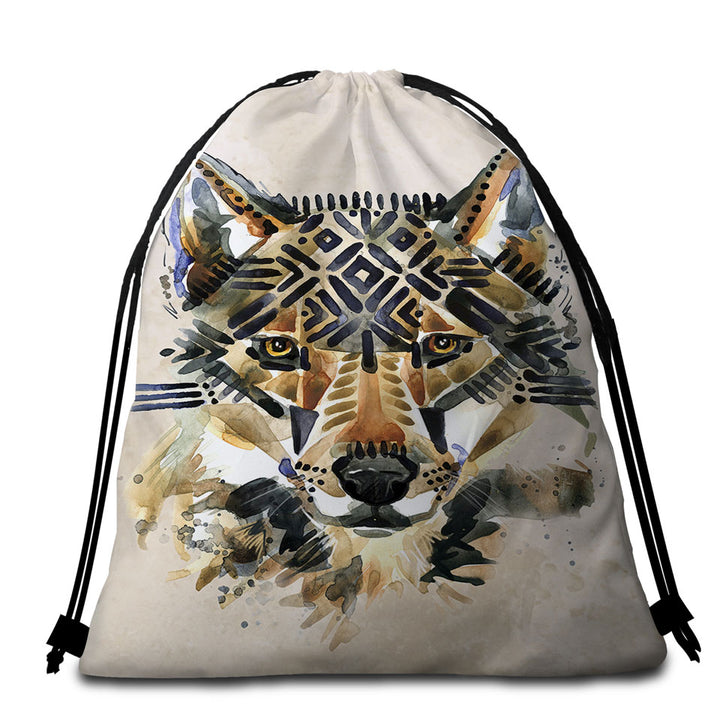 Native American Wolf Beach Bags and Towels