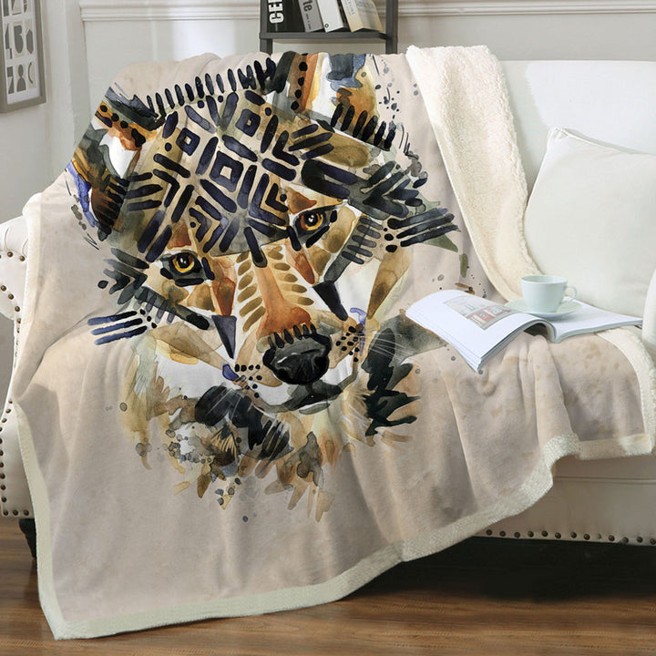 Native American Wolf Fleece Blankets