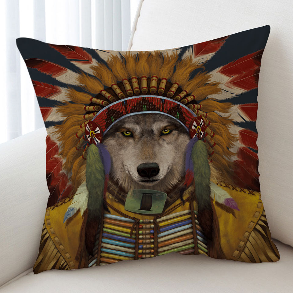 Native American Wolf Spirit Chief Cushion Cover