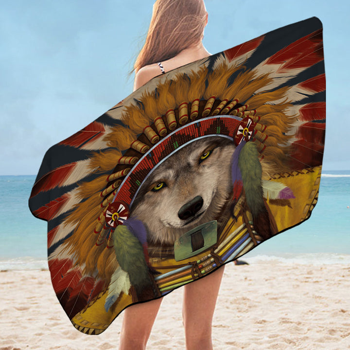 Native American Wolf Spirit Chief Swims Towel